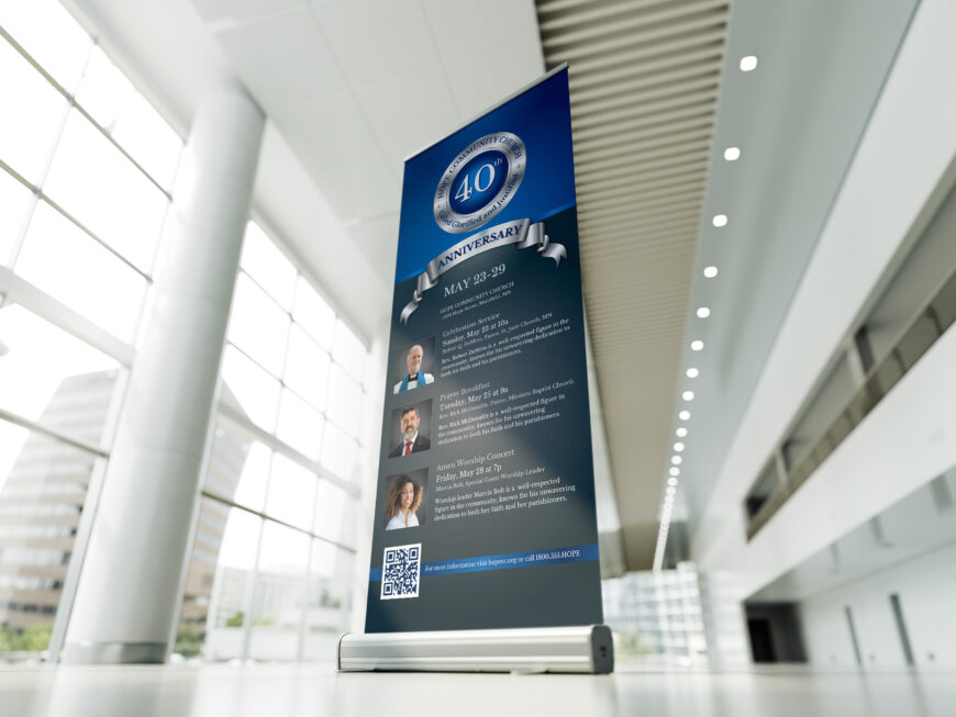 Blue Church Anniversary Roll-Up Banner Canva Template