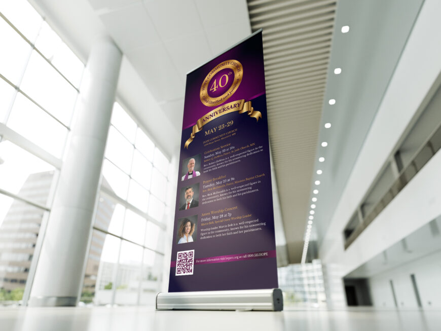 Purple Church Anniversary Roll-Up Banner Canva Template