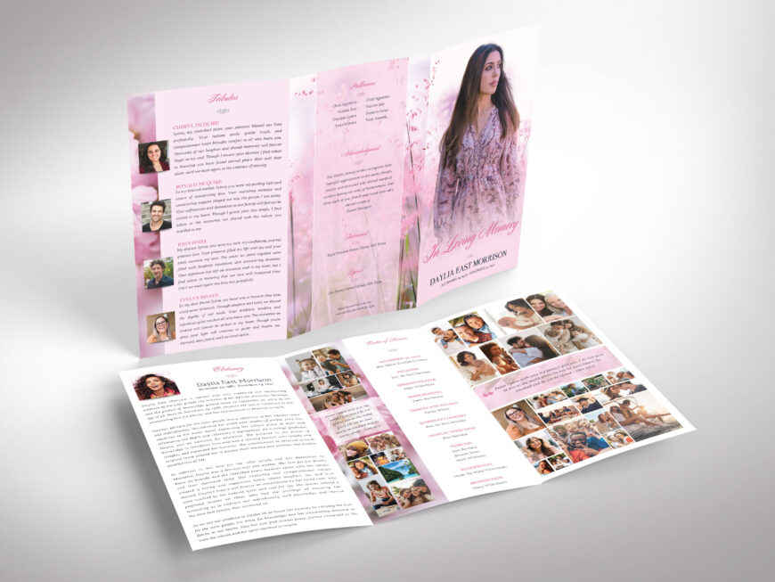 Pink Love Legal Trifold Funeral Program Canva Template
