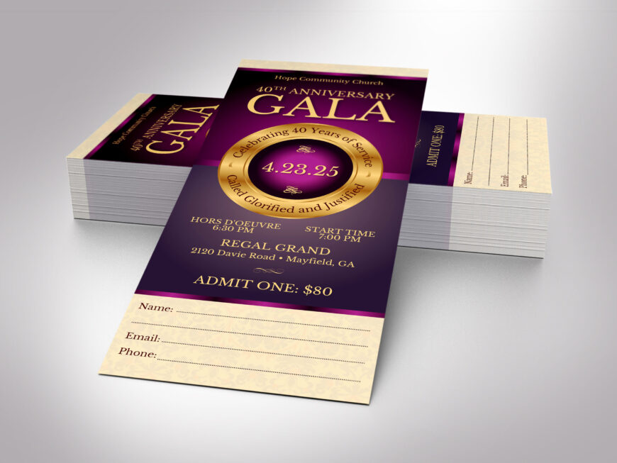 Purple Church Anniversary Ticket Canva Template