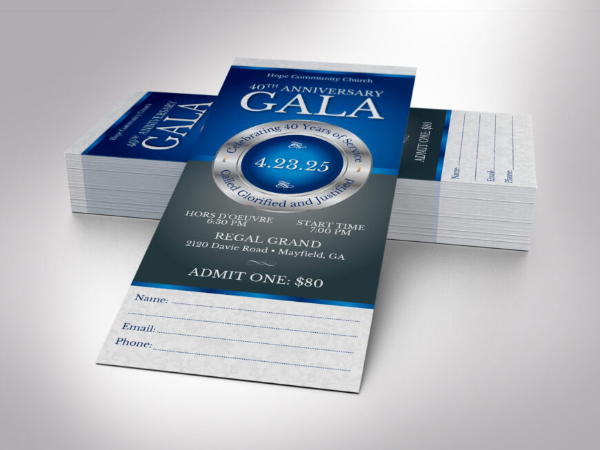 Blue Church Anniversary Ticket Canva Template
