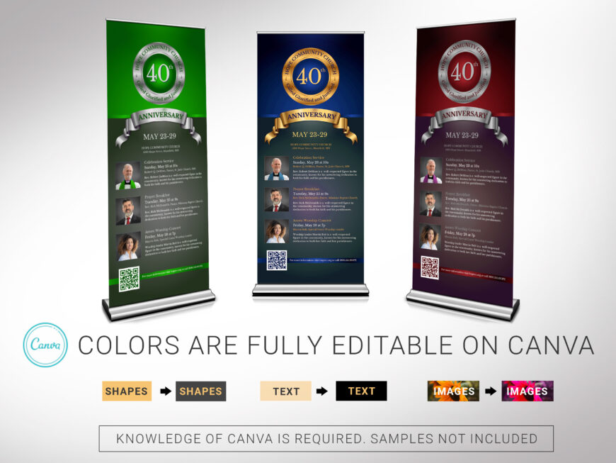 Blue Church Anniversary Roll-Up Banner Canva Template