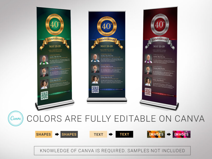 Purple Church Anniversary Roll-Up Banner Canva Template