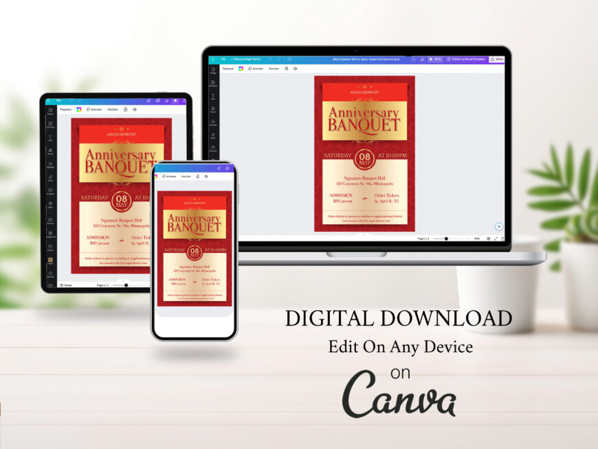 Red Elegant Church Anniversary Banquet Flyer Canva Template
