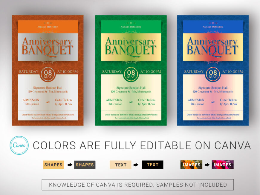 Purple Elegant Church Anniversary Banquet Flyer Canva Template
