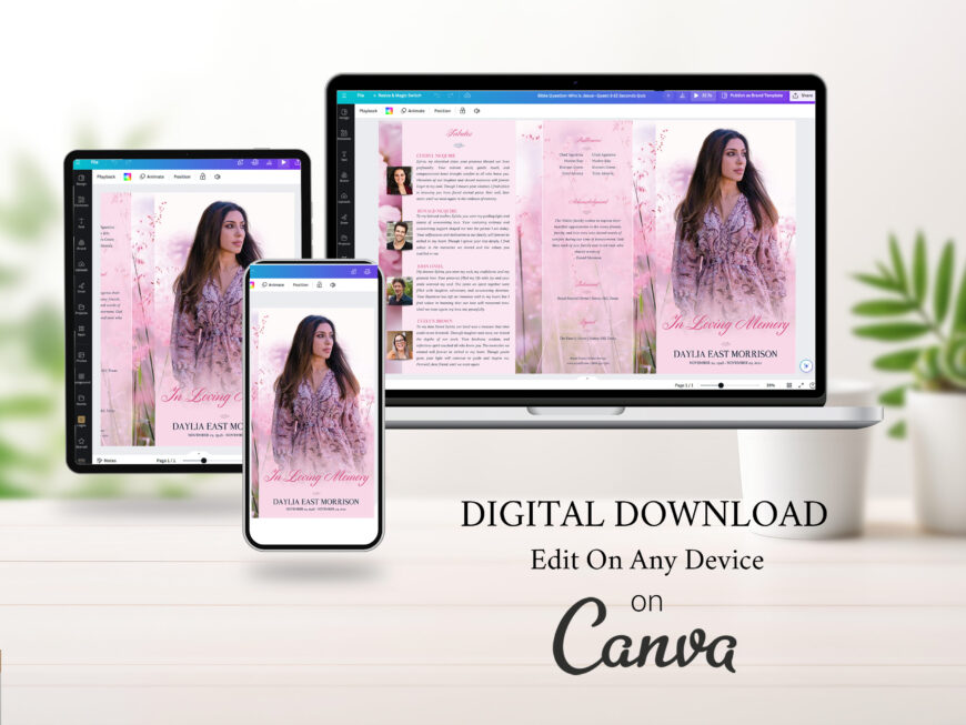 Pink Love Legal Trifold Funeral Program Canva Template