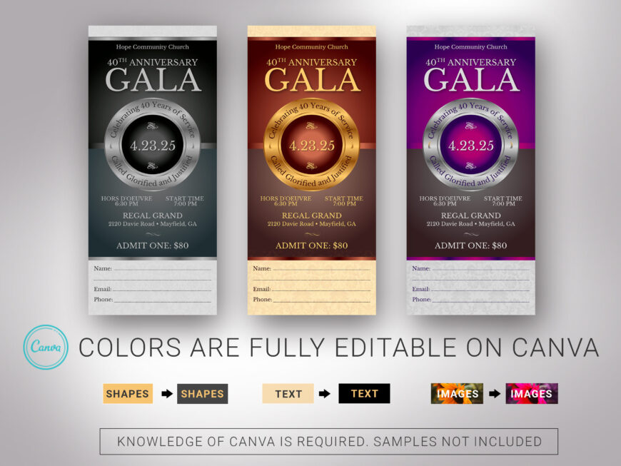 Black Church Anniversary Ticket Canva Template