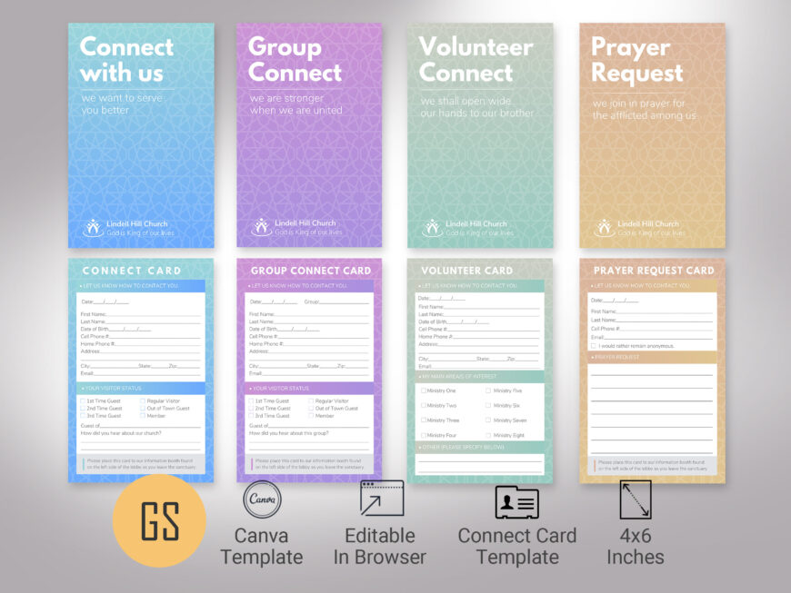pastel Church Connect Card Template: Pastel Welcome Cards (Canva, 4x6 inches)