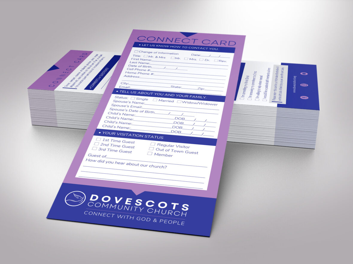 Church Connect Card Canva Template: Modern Purple Welcome Card (Digital Download, 4x9")