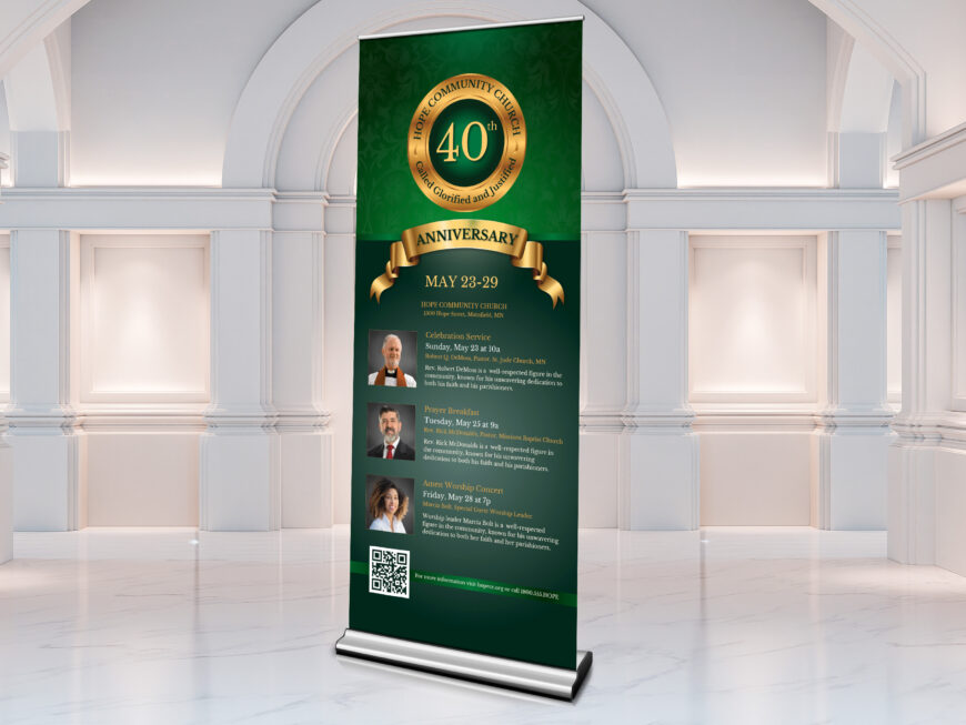 Green Church Anniversary Roll-Up Banner Canva Template