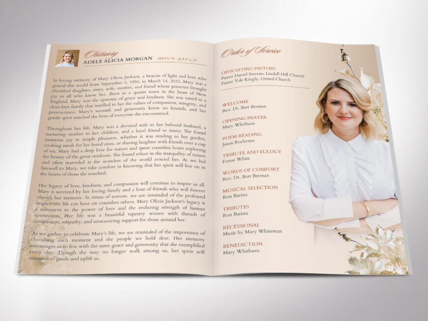 White Rose Funeral Program Template