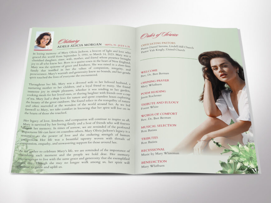 Green Floral Funeral Program Template