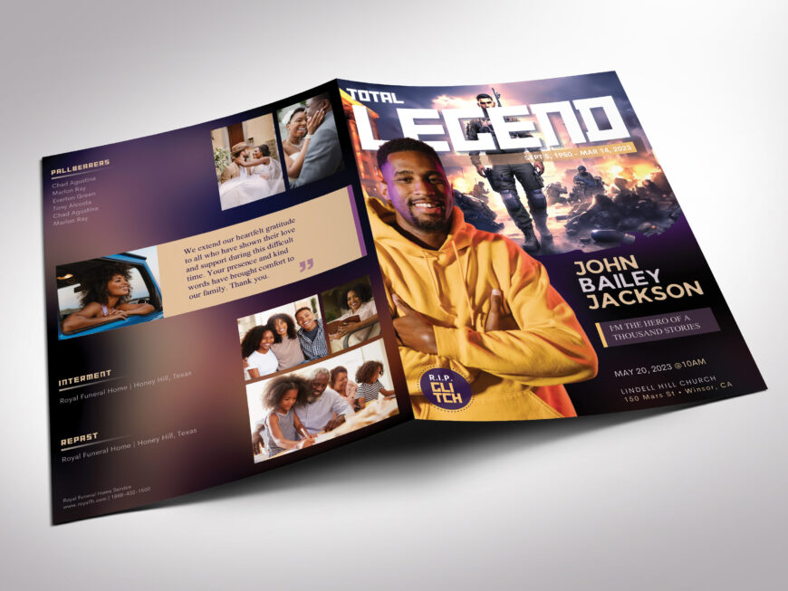 Gamer Tabloid Funeral Program Canva Template