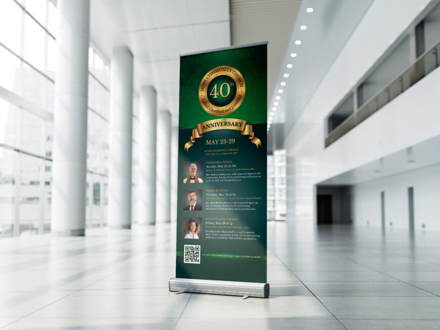 Green Church Anniversary Roll-Up Banner Canva Template