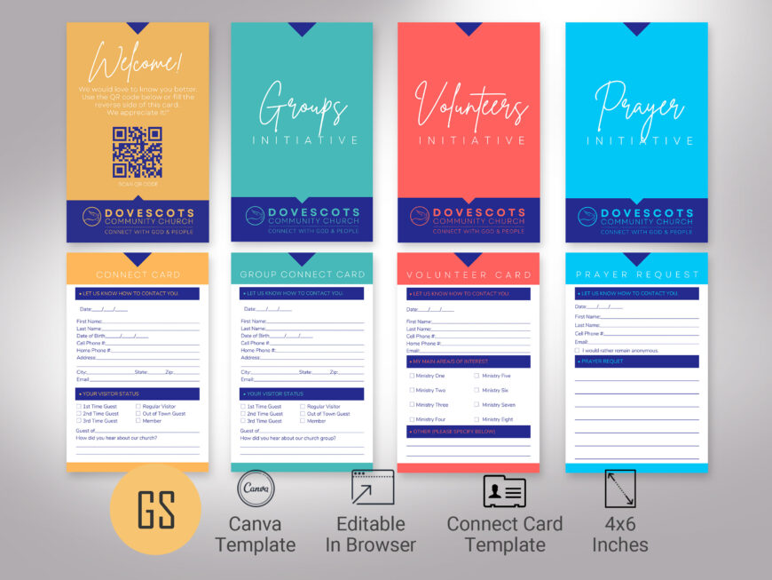 Church Connect Card Template Bundle: Editable QR Code Welcome Card (Digital Download)