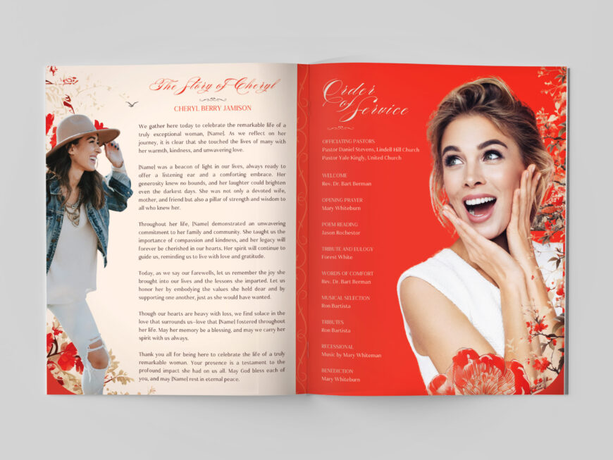 Red Chinoiserie Legal Funeral Program Canva Template