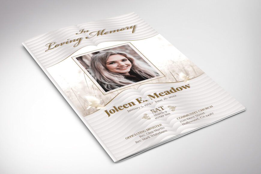 Loving Funeral Program Template for Canva, Quill Gray, Celebration of Life, Obituary Program, Women's Obituary Template, 4 Pages, 5.5x8.5 in