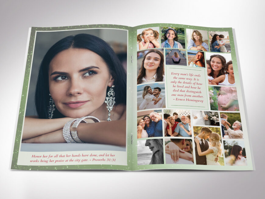 Green Floral Funeral Program Template