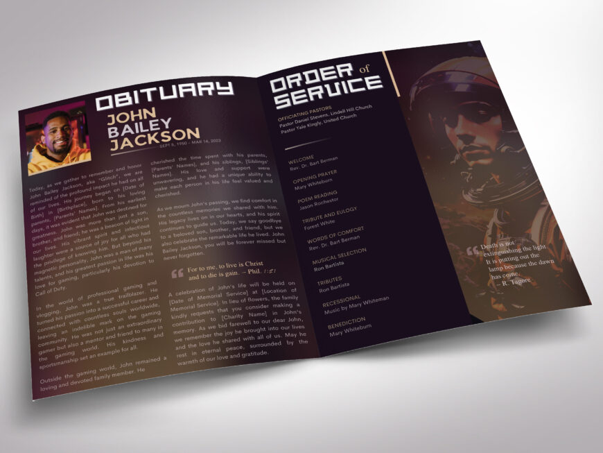 Gamer Tabloid Funeral Program Canva Template