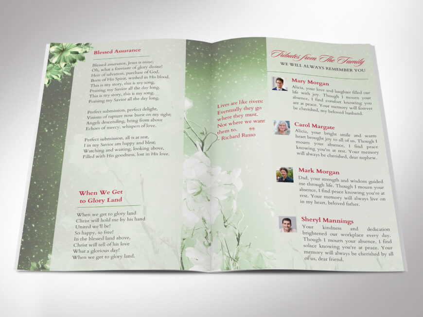 Green Floral Funeral Program Template