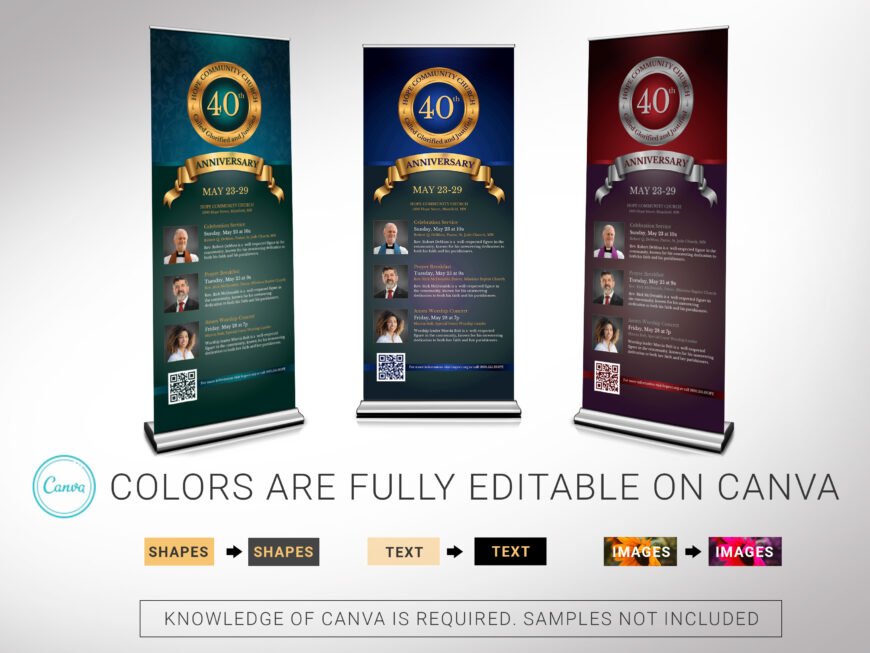 Green Church Anniversary Roll-Up Banner Canva Template