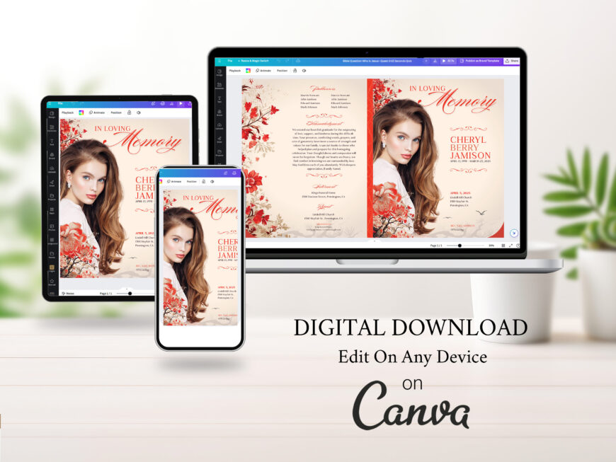 Red Chinoiserie Legal Funeral Program Canva Template