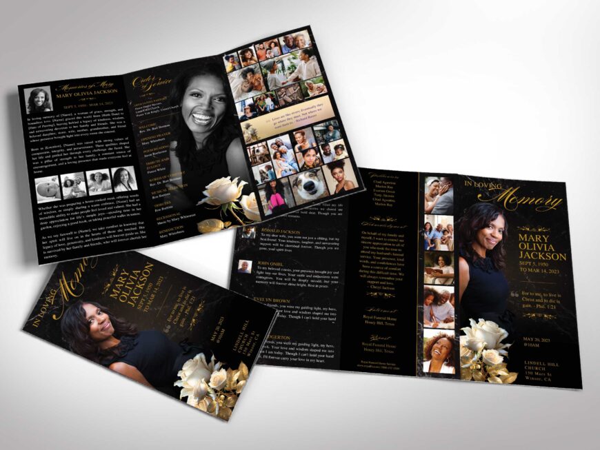 Black Rose Funeral Tabloid Program Template