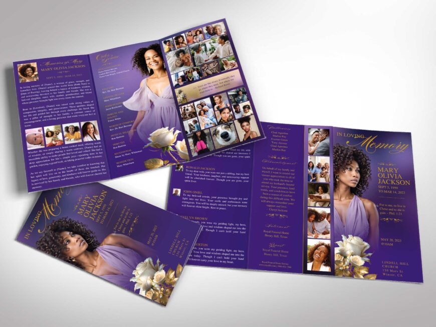 Purple Rose Funeral Program Template
