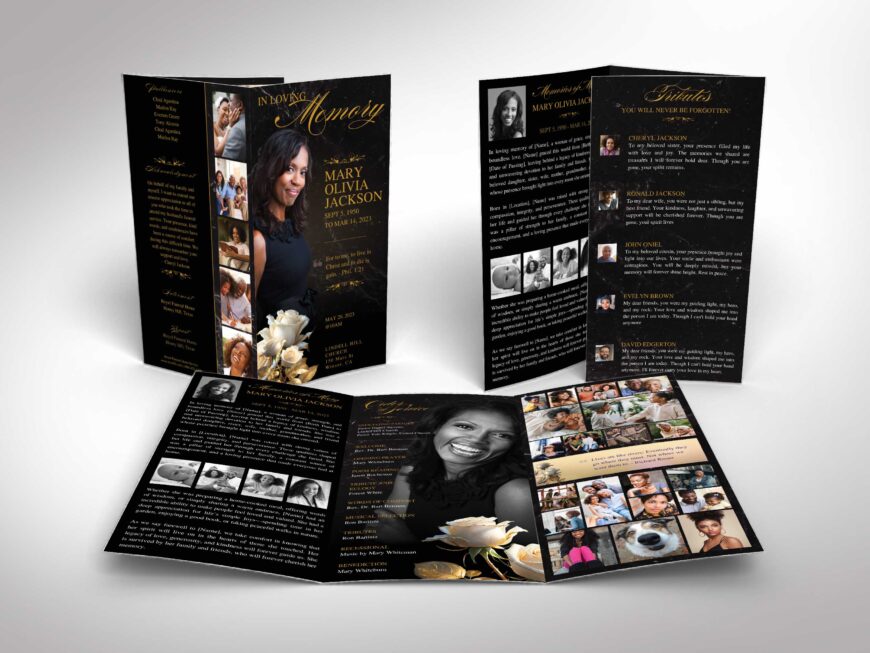 Black Rose Funeral Tabloid Program Template