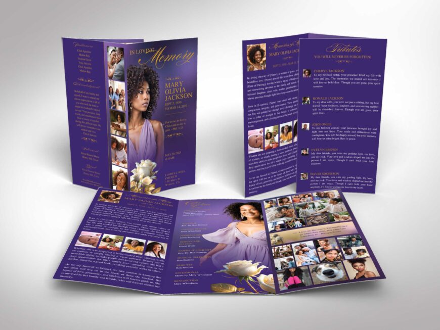 Purple Rose Funeral Program Template