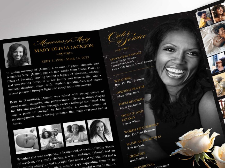 Black Rose Funeral Tabloid Program Template