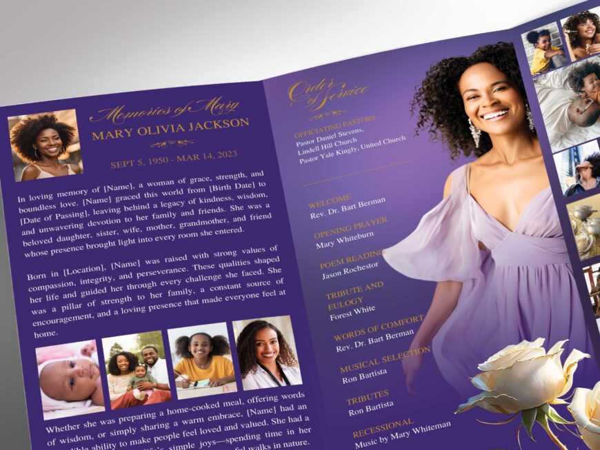 Purple Rose Funeral Program Template