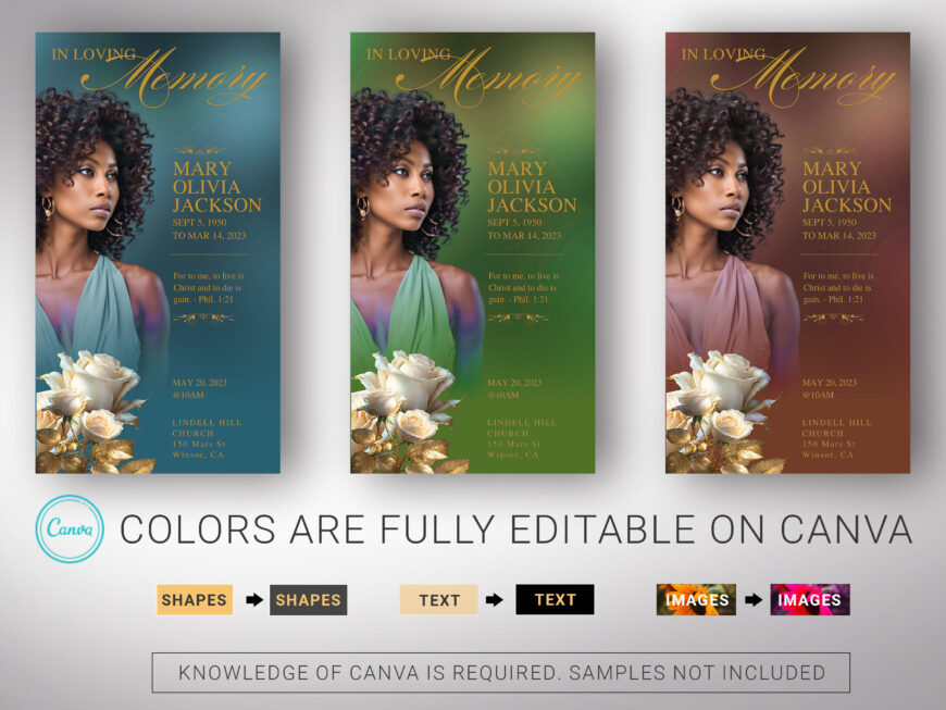 Purple & Gold Rose Funeral Program Template