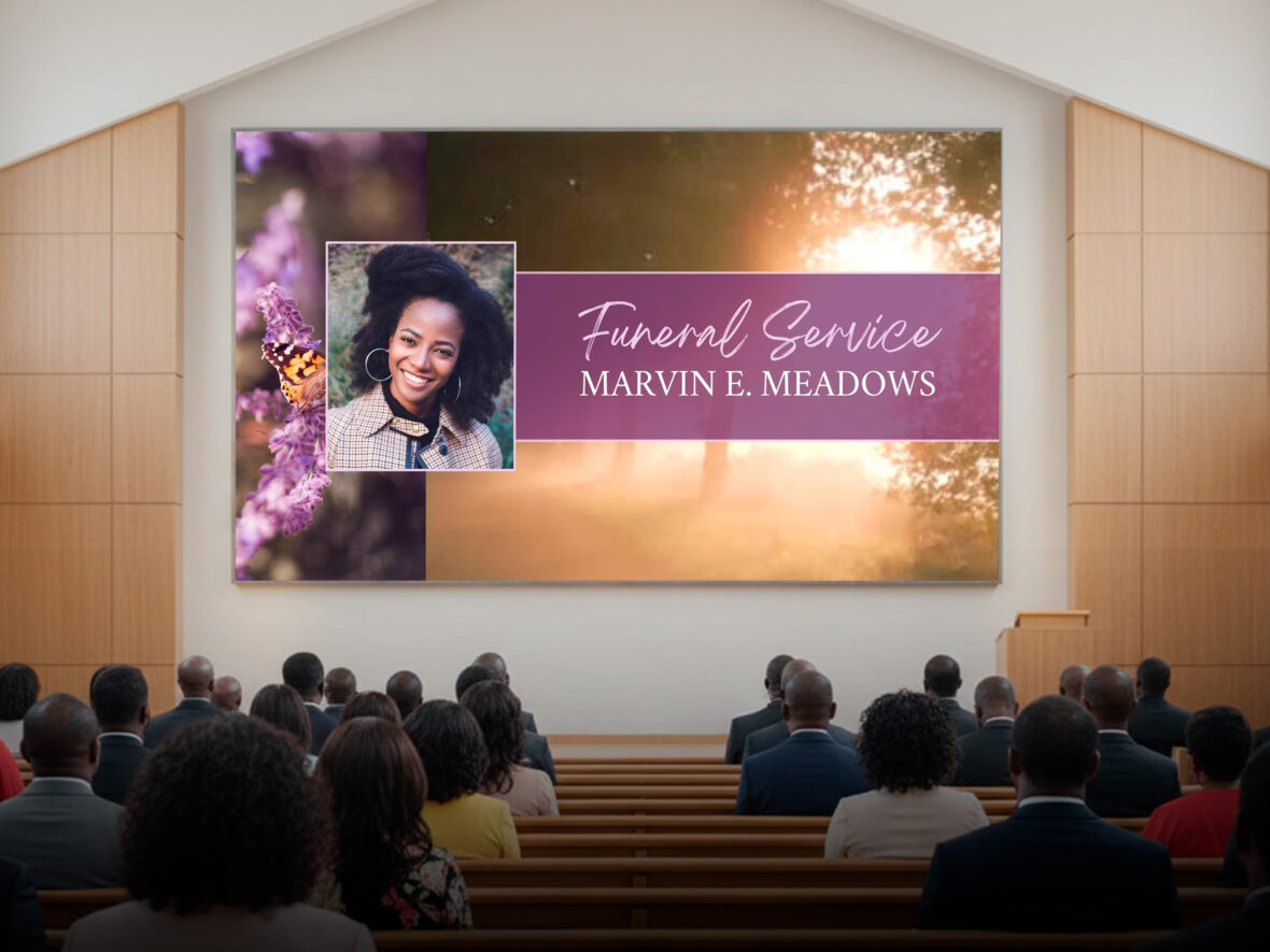 Funeral Service Animated Slide Template: Pastel Purple Memorial Display (Canva, 1920x1080)