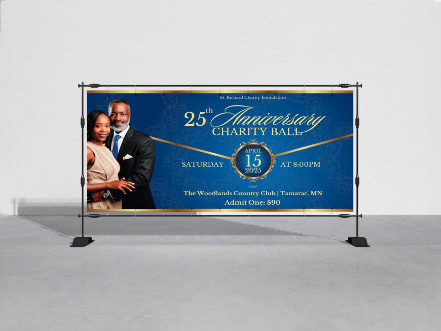 Church Anniversary Banner Template: Blue & Gold Design (72x36 in, Canva Editable, Digital Download)