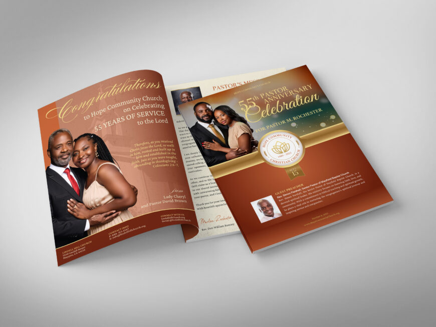 Bronze & Gold Pastor Appreciation Souvenir Book : Pastor Anniversary (Canva, 8.5x11", 24 Page)