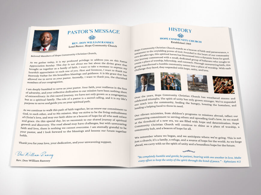 Blue & Gold Pastor Anniversary Program Template