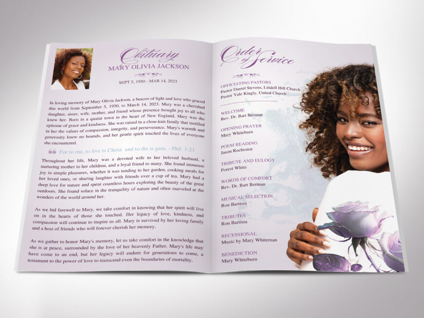 Pastel Purple Funeral Program Canva Template