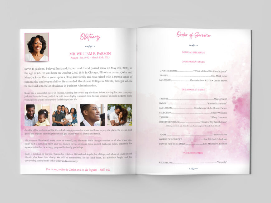 Pink Paint Funeral Program Template
