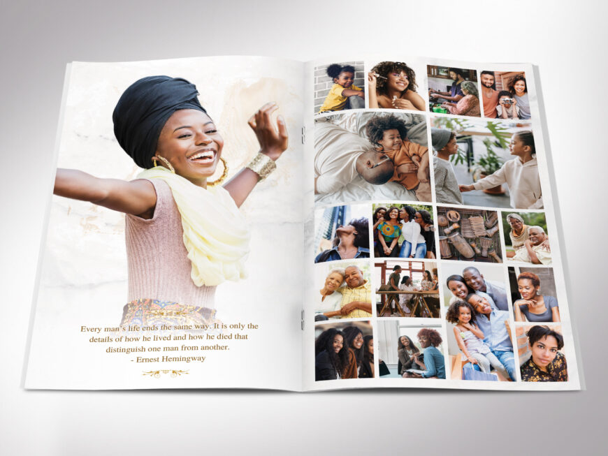 White Gold Rose Funeral Program Template