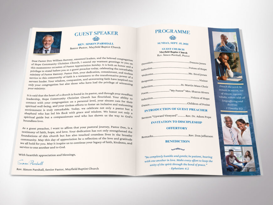 Blue & Gold Pastor Anniversary Program Template