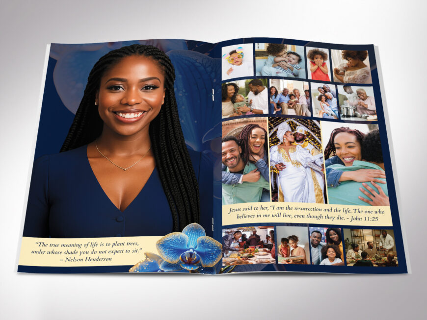 Blue Orchid Funeral Program Template | 8 Page