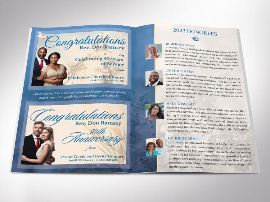 Blue & Gold Pastor Anniversary Program Template