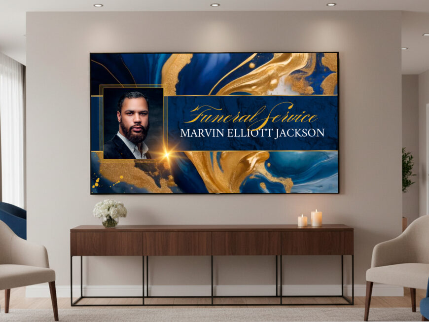 Navy Blue & Gold Funeral Animated Slide Template