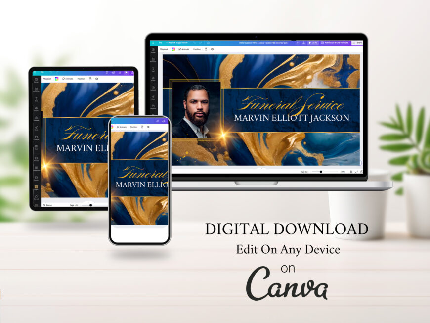 Navy Blue & Gold Funeral Animated Slide Template