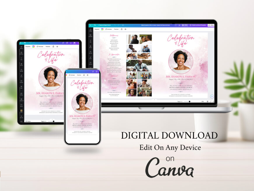 Pink Paint Funeral Program Template