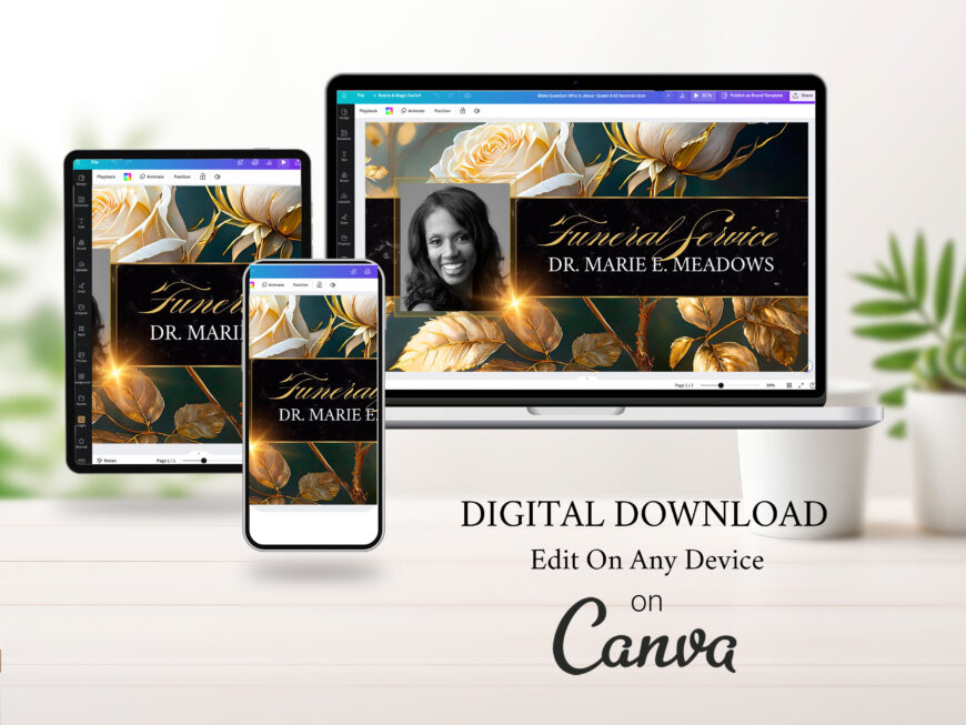 White Rose Funeral Animated Slide | Black & Gold