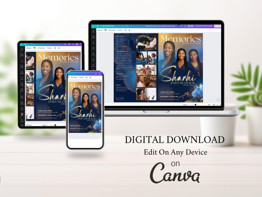 Blue Orchid Funeral Program Template | 8 Page