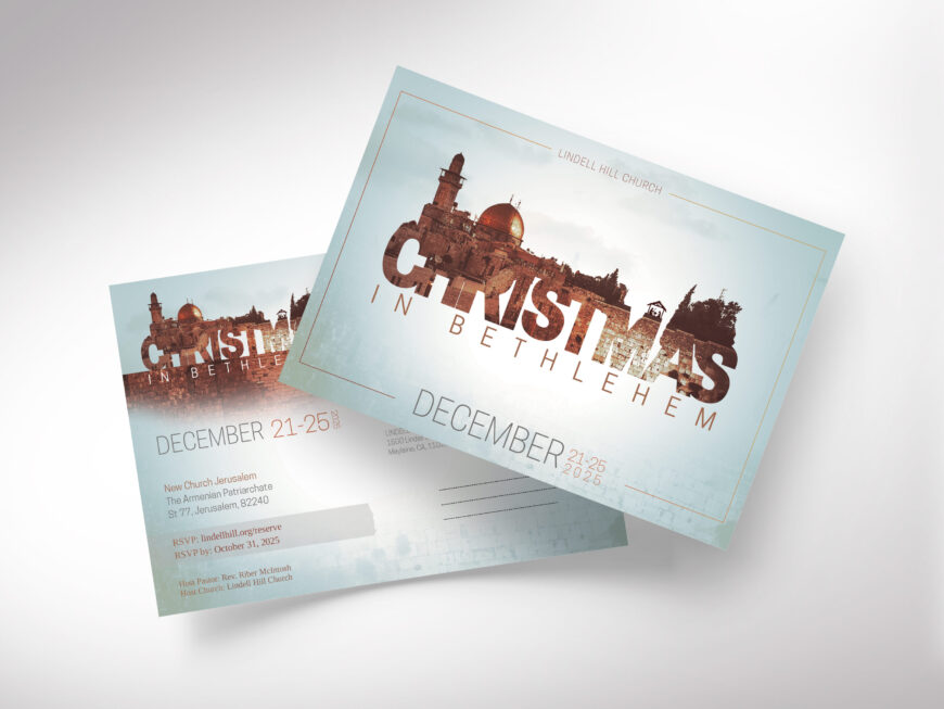 Bethlehem Christmas Postcard Canva Template, Holiday Travel Tour Invite, Church Concert Flyer