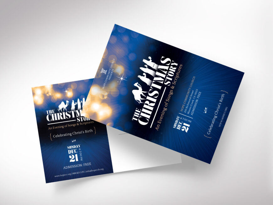 Christmas Story Postcard Template, Wise Men Flyer, Blue Gold Canva Download